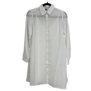 Three Eighty Two Women’s Long Sleeve White Lined Button Up Front Dress Sz XS NWT